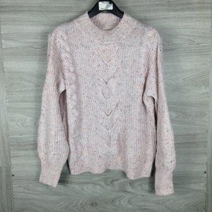 adyp Pink Cable Knit Long Sleeve Mock Neck Sweater